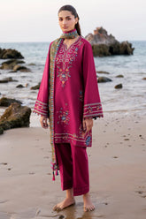 JAZMIN - 3PC DHANAK EMBROIDERED SHIRT WITH TWILL PRINTED SHAWL AND TROUSER - HZG2354